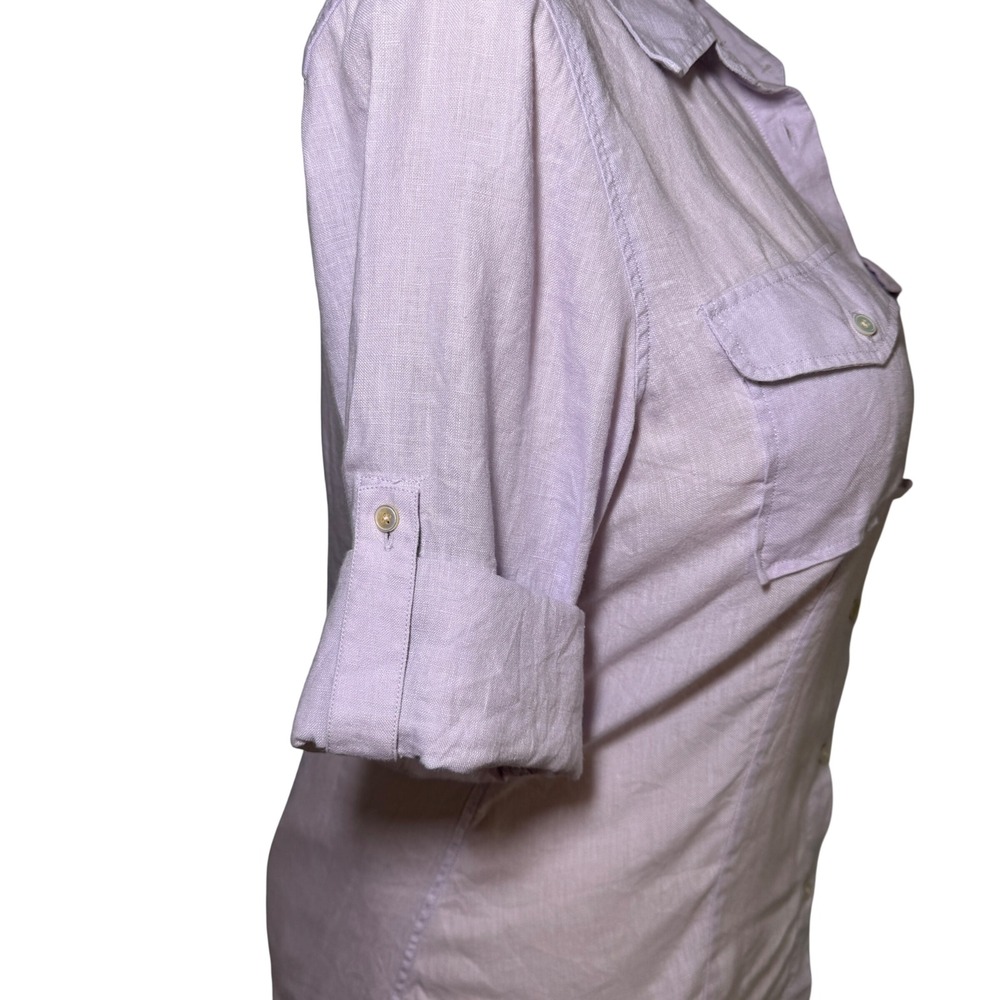 TALBOTS Pure Irish Linen Button Down Shirt Roll Tab Sleeve Light Purple Womens M - Picture 4 of 6